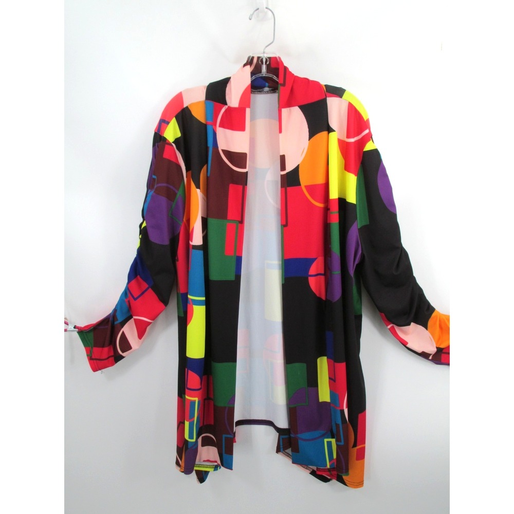 Lily by Firmiana Open Drape Cardigan Duster Women 4XL Multicolor Geometric Artsy